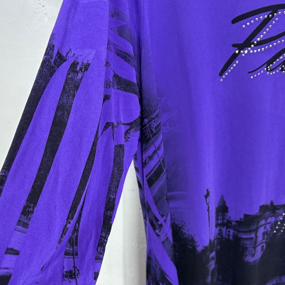 Jostar USA Stretchy Embellished Purple Eiffel Tower Relaxed Fit Tunic Top SZ XL - Picture 4 of 8